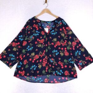 BloomChic Floral V-Neck Button Front Blouse Size 18-20 Navy Boho Chic